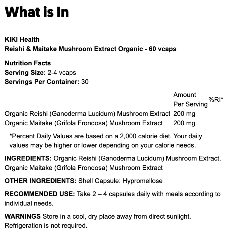 Reishi & Maitake Mushroom Extract Organic - 60 vcaps