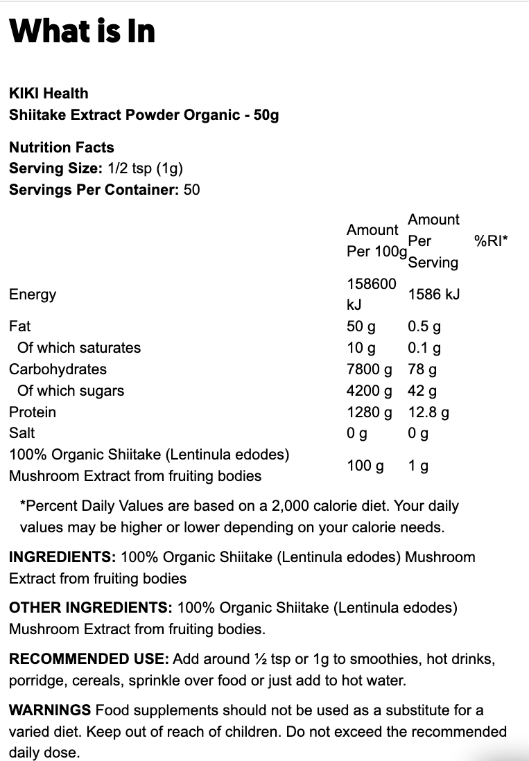 Shiitake Extract Powder Organic - 50g