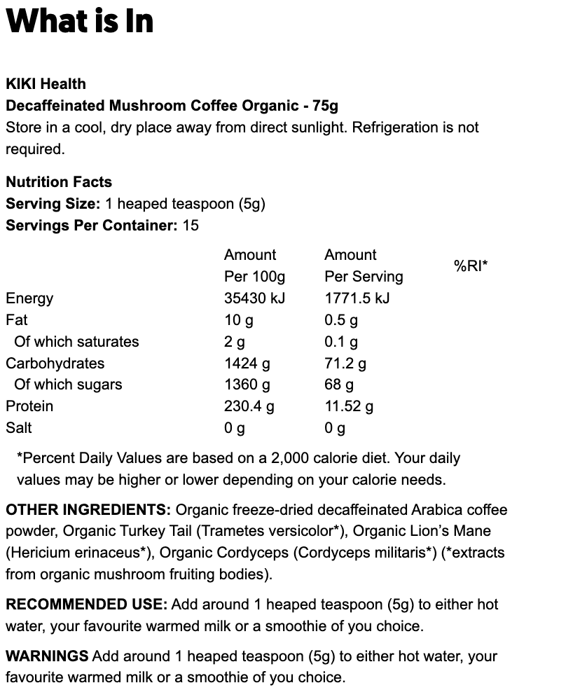 Decaffeinated Mushroom Coffee Organic - 75g