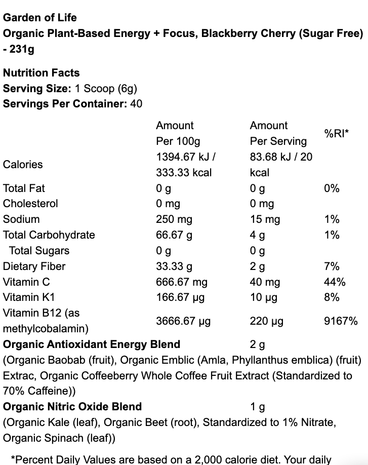 Organic Plant-Based Energy + Focus