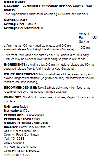 L-Arginine - Sustained + Immediate Release - Doctor's Best
