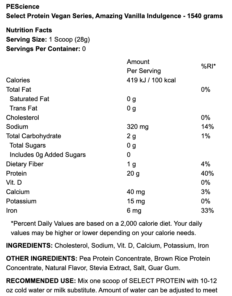 Select Protein Vegan Series, Amazing Vanilla Indulgence - 1540g