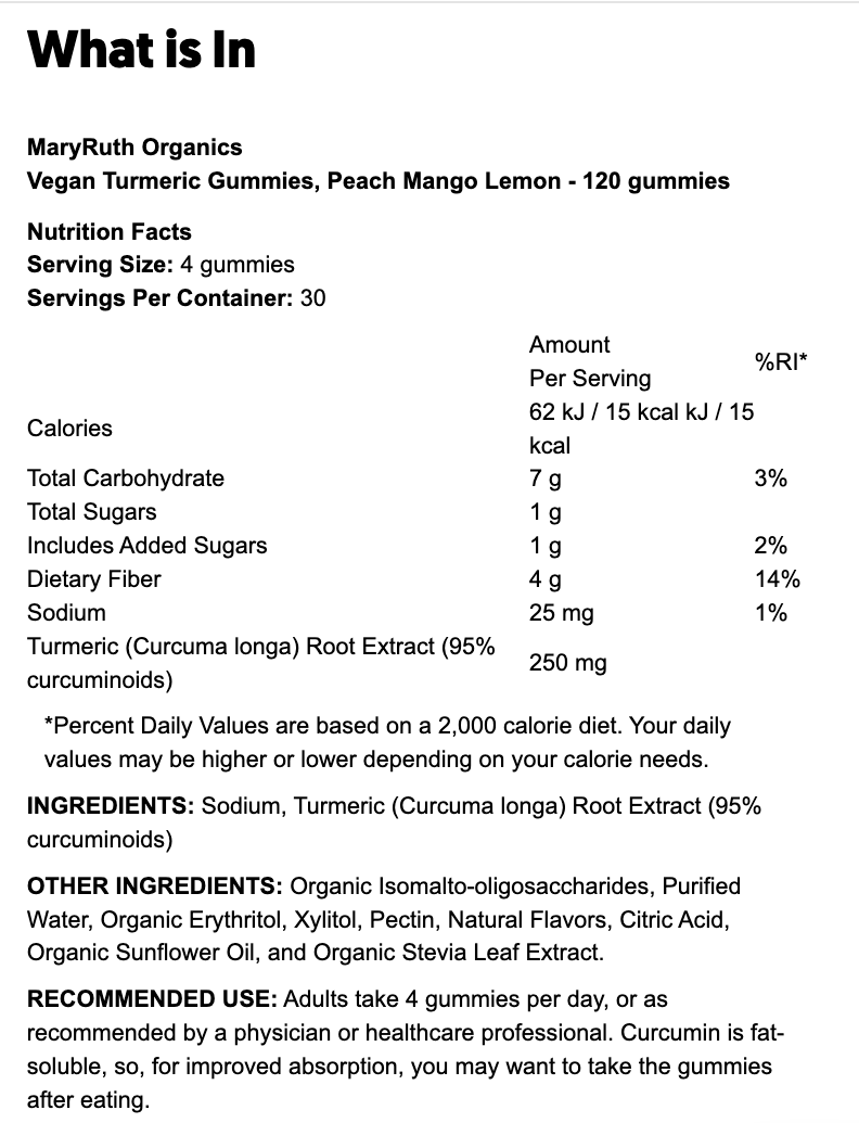 Vegan Turmeric Gummies, Peach Mango Lemon - 120 gummies